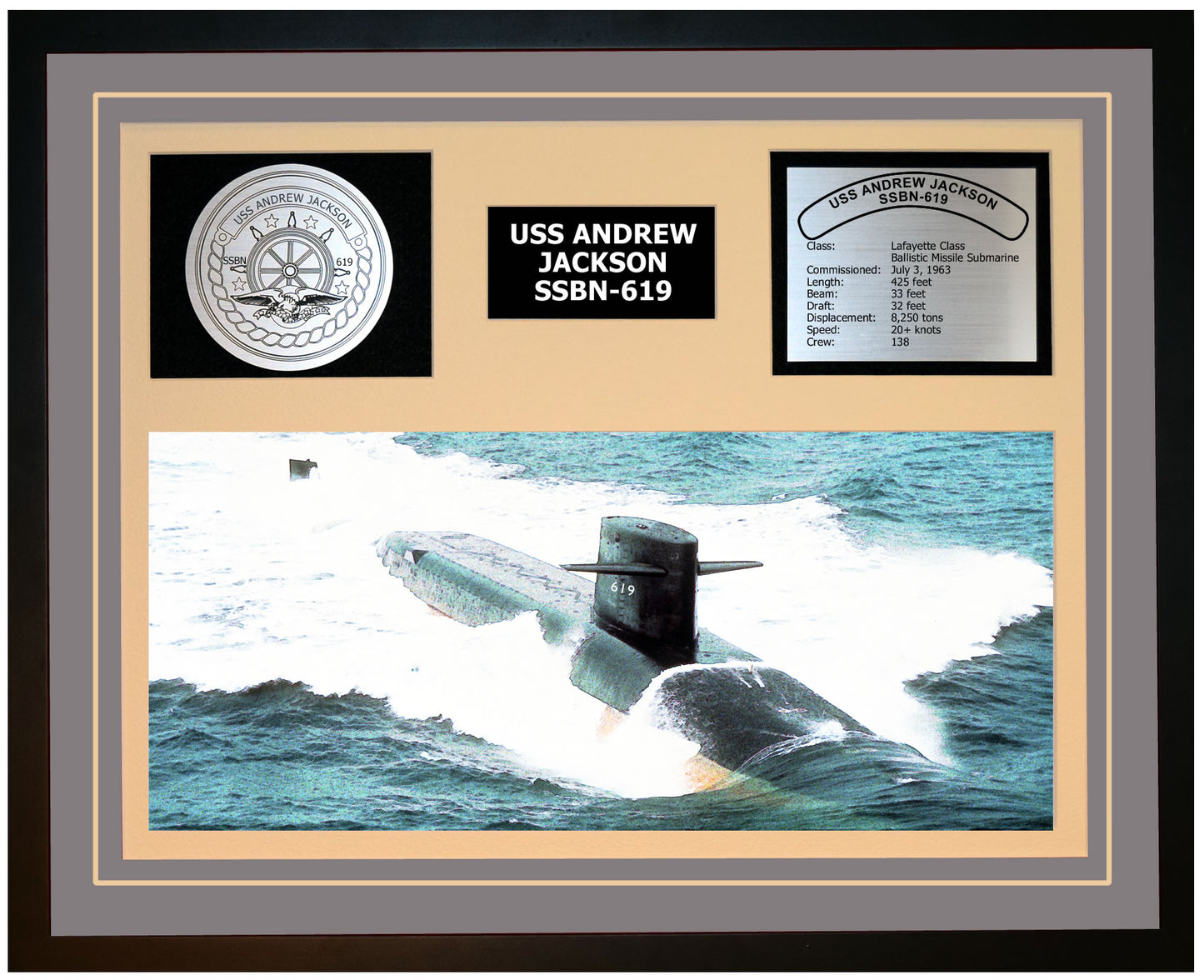 USS ANDREW JACKSON SSBN-619 Framed Navy Ship Display Grey