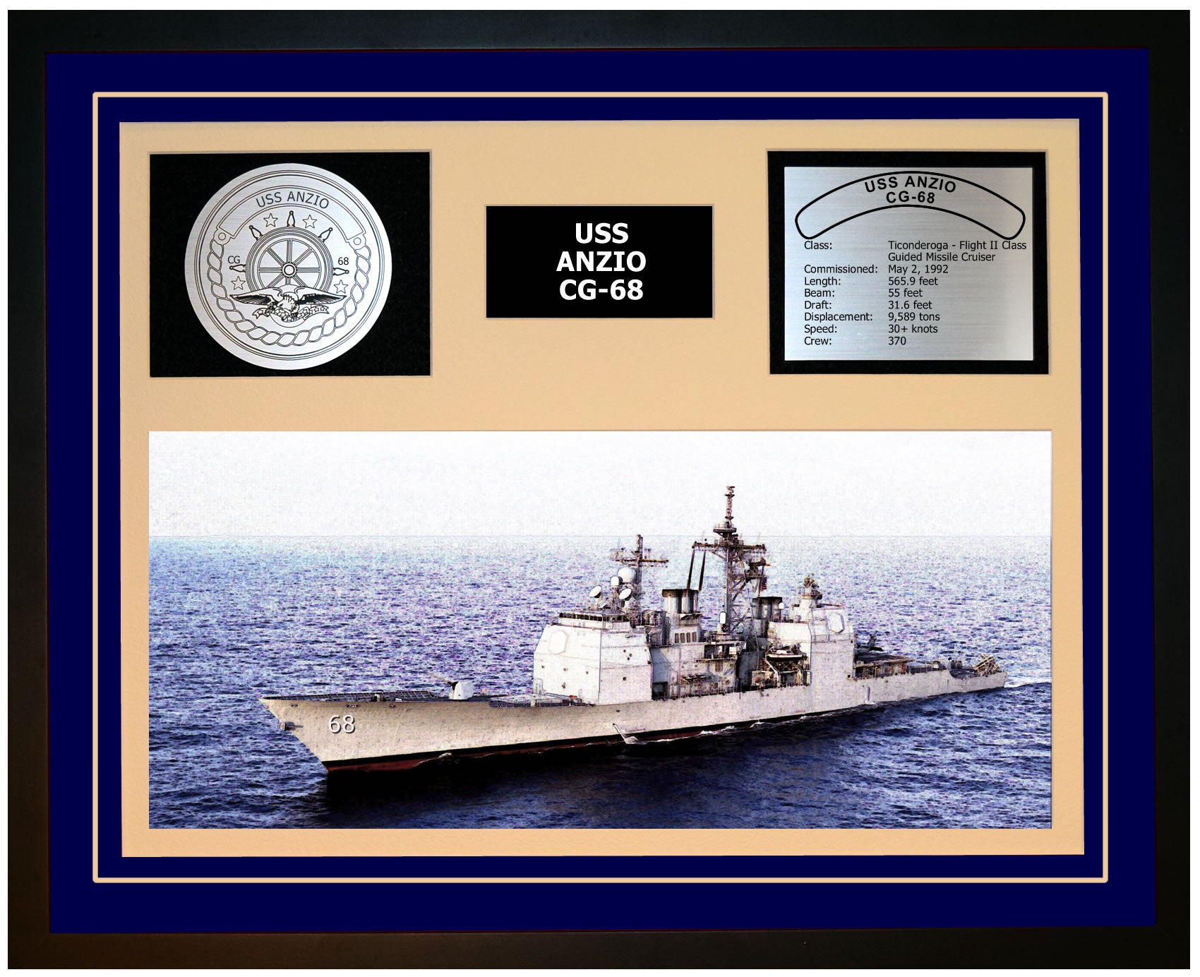 USS ANZIO CG-68 Framed Navy Ship Display Blue
