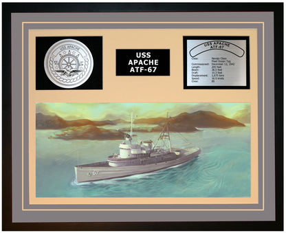 USS APACHE ATF-67 Framed Navy Ship Display Grey