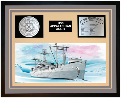 USS APPALACHIAN AGC-1 Framed Navy Ship Display Grey
