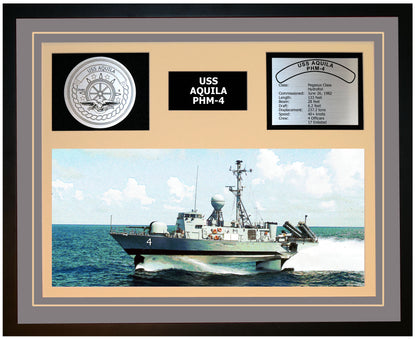 USS AQUILA PHM-4 Framed Navy Ship Display Grey