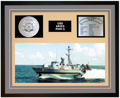 USS ARIES PHM-5 Framed Navy Ship Display Grey