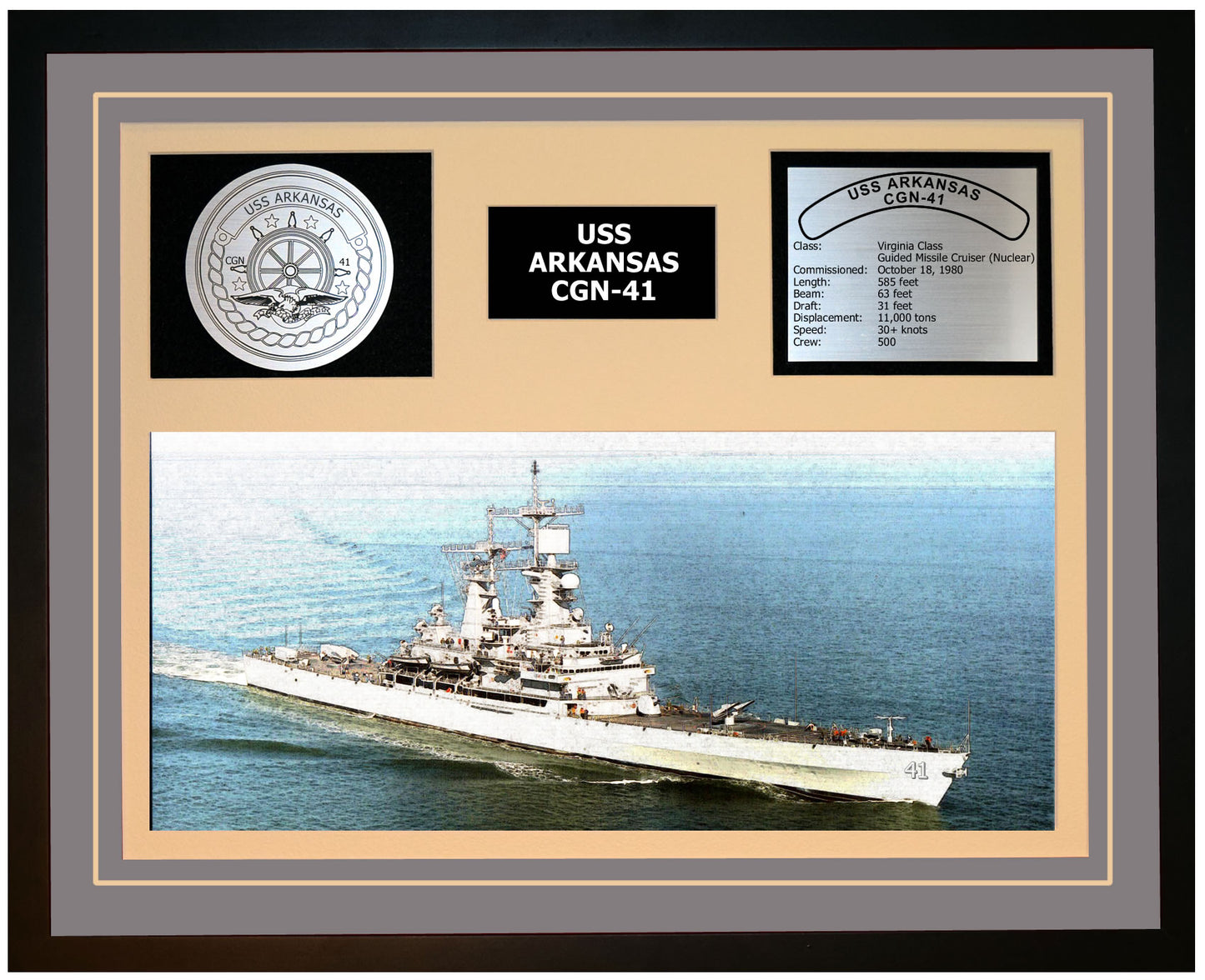 USS ARKANSAS CGN-41 Framed Navy Ship Display Grey