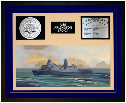 USS ARLINGTON LPD-24 Framed Navy Ship Display Blue