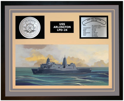 USS ARLINGTON LPD-24 Framed Navy Ship Display Grey