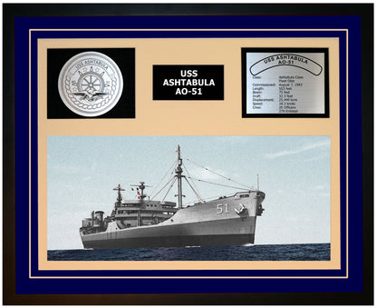 USS ASHTABULA AO-51 Framed Navy Ship Display Blue