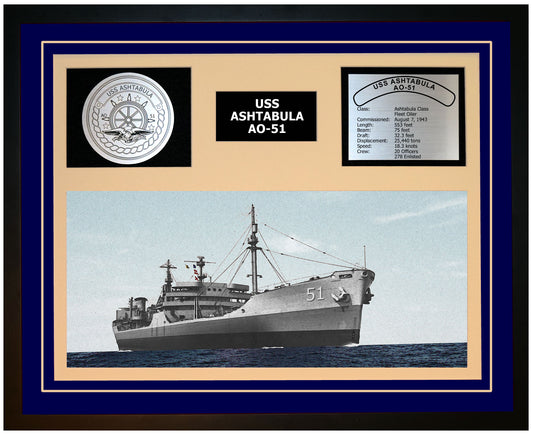 USS ASHTABULA AO-51 Framed Navy Ship Display Blue