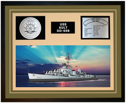 USS AULT DD-698 Framed Navy Ship Display Green