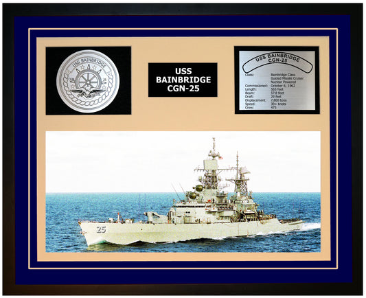 USS BAINBRIDGE CGN-25 Framed Navy Ship Display Blue