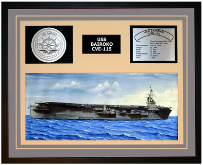 USS BAIROKO CVE-115 Framed Navy Ship Display Grey