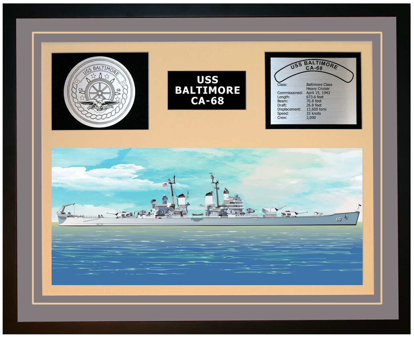 USS BALTIMORE CA-68 Framed Navy Ship Display