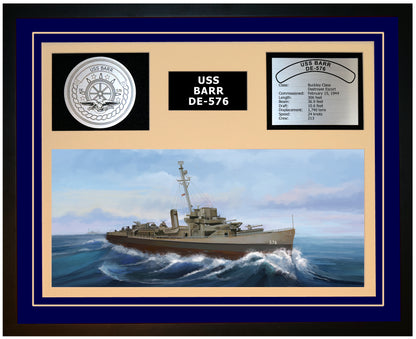 USS BARR DE-576 Framed Navy Ship Display Blue