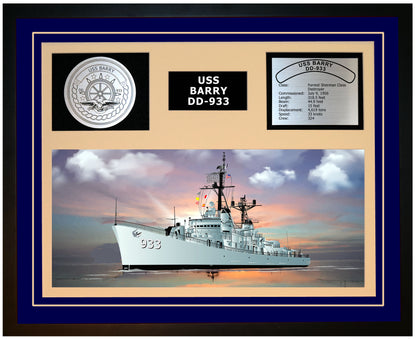 USS BARRY DD-933 Framed Navy Ship Display Blue
