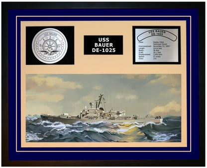 USS BAUER DE-1025 Framed Navy Ship Display Blue