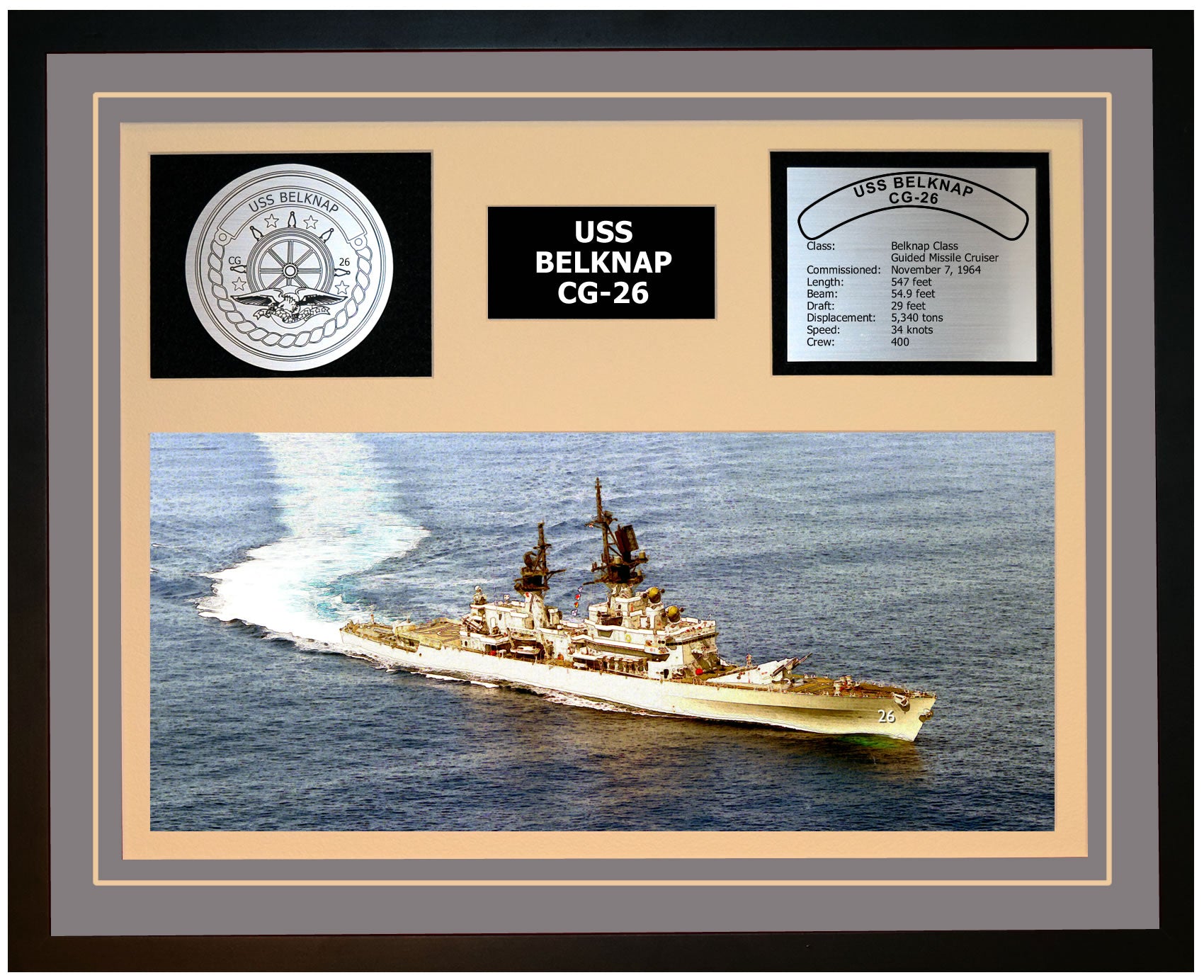 USS BELKNAP CG-26 Framed Navy Ship Display Grey