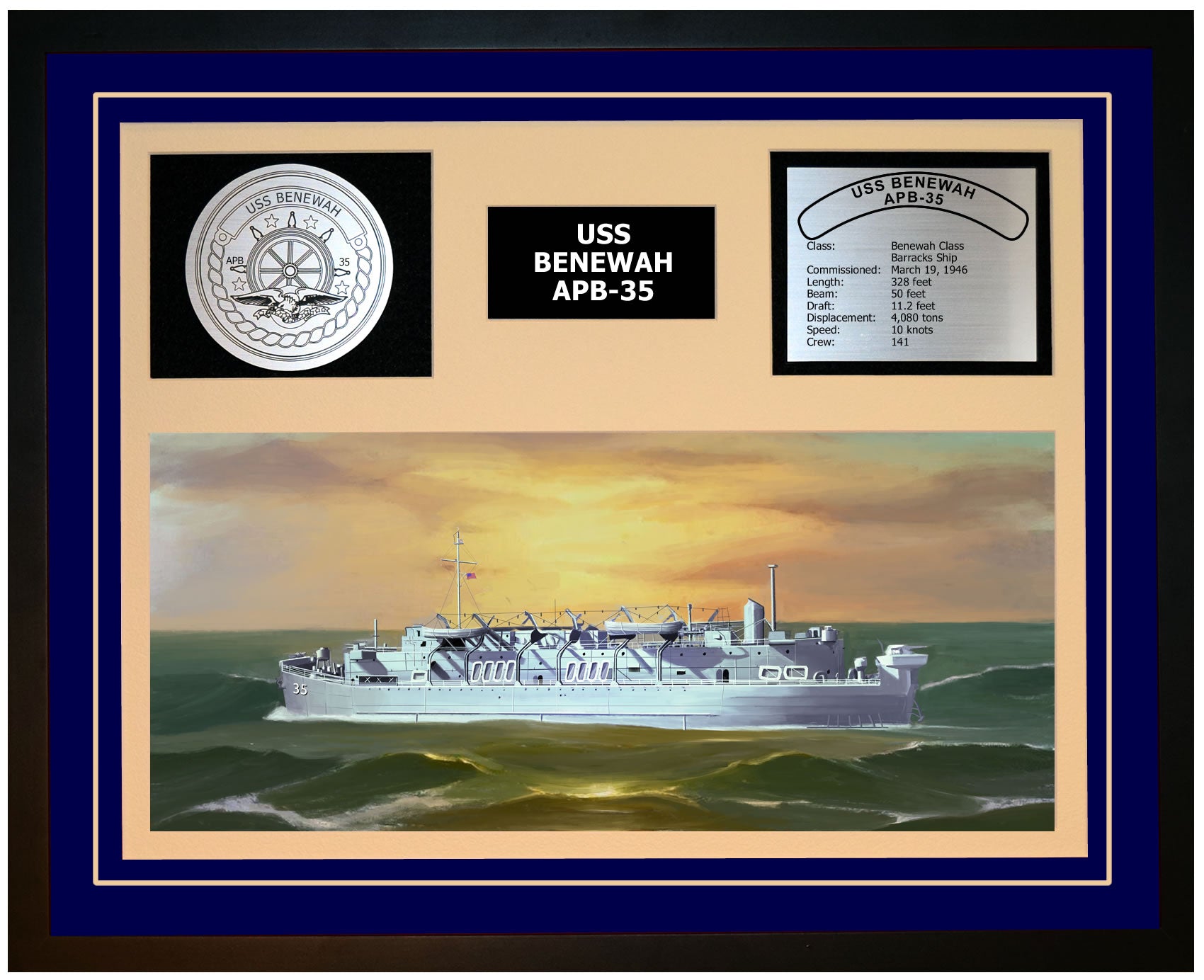 USS BENEWAH APB-35 Framed Navy Ship Display Blue