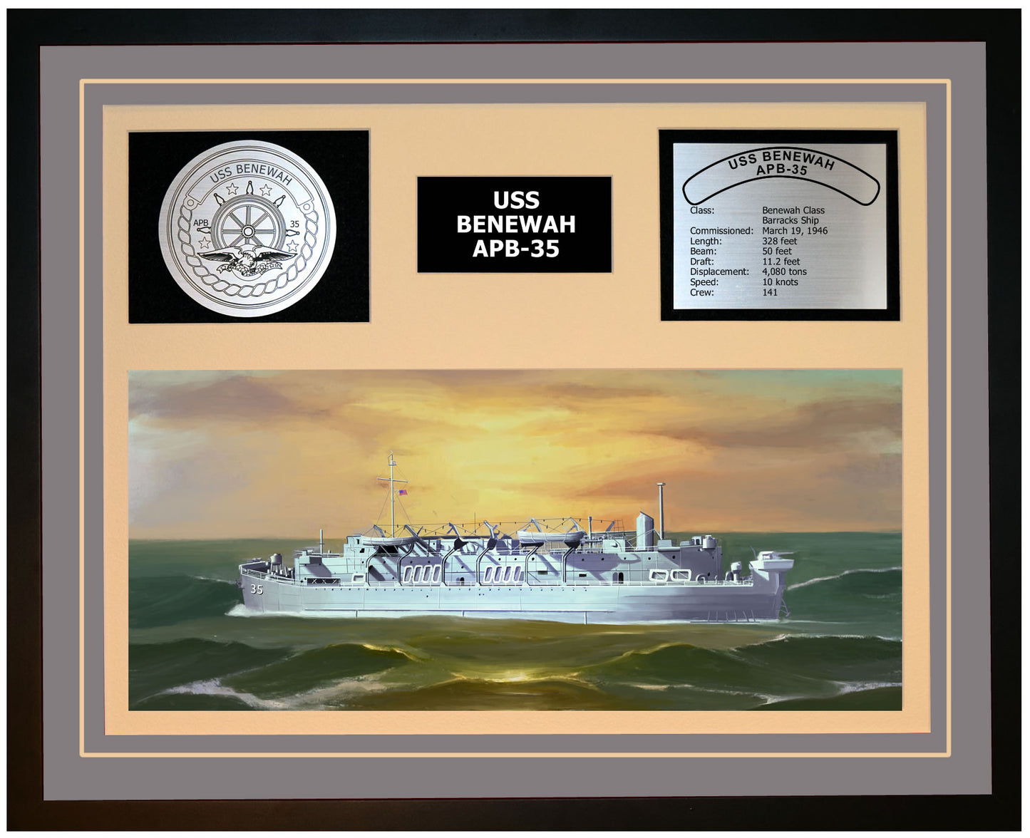 USS BENEWAH APB-35 Framed Navy Ship Display Grey