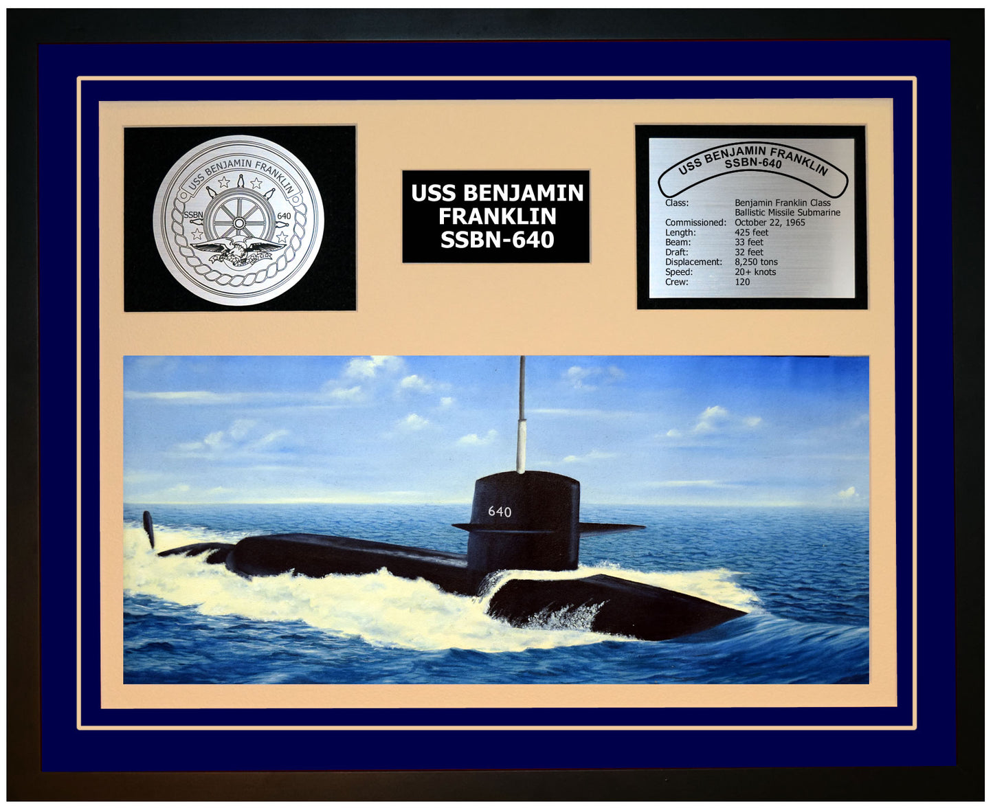 USS BENJAMIN FRANKLIN SSBN-640 Framed Navy Ship Display Blue