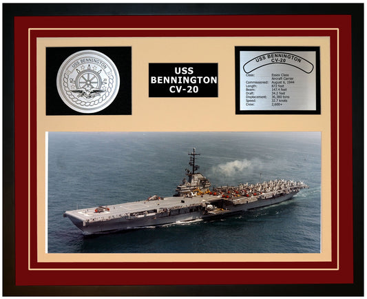 USS BENNINGTON CV-20 Framed Navy Ship Display Burgundy