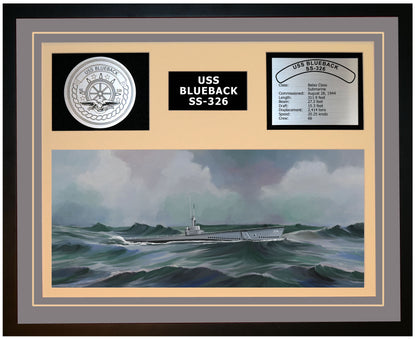 USS BLUEBACK SS-326 Framed Navy Ship Display Grey