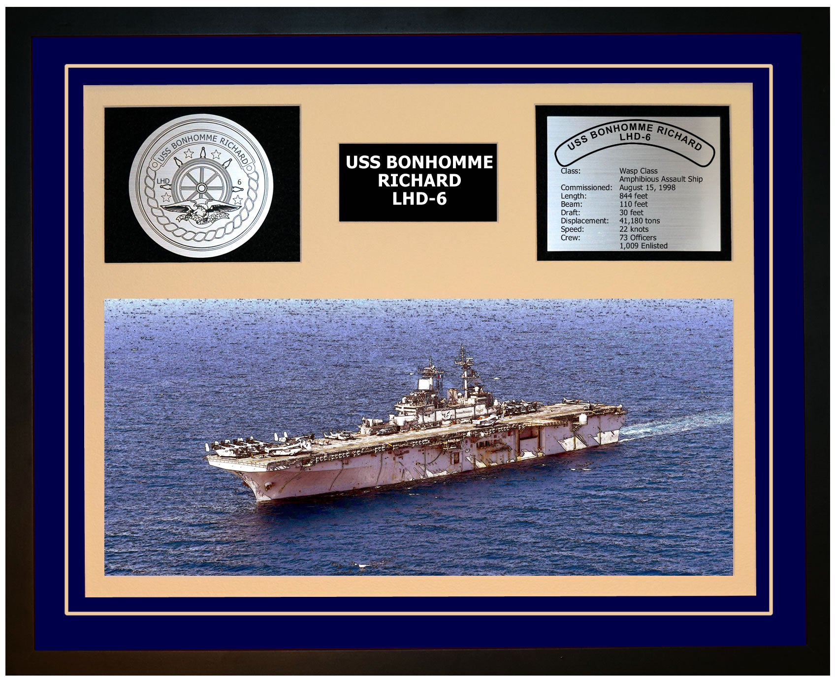 USS BONHOMME RICHARD LHD-6 Framed Navy Ship Display Blue