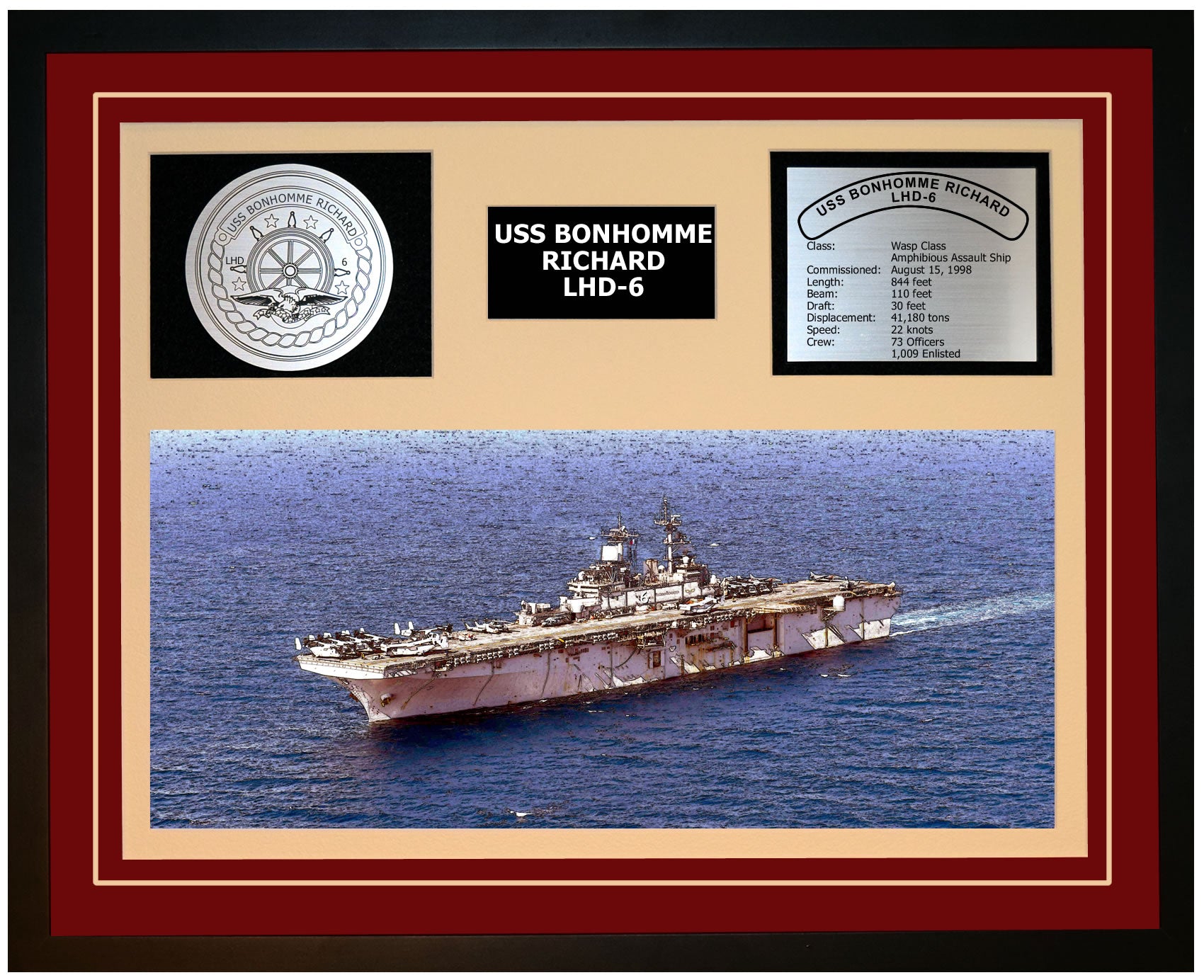 USS BONHOMME RICHARD LHD-6 Framed Navy Ship Display Burgundy