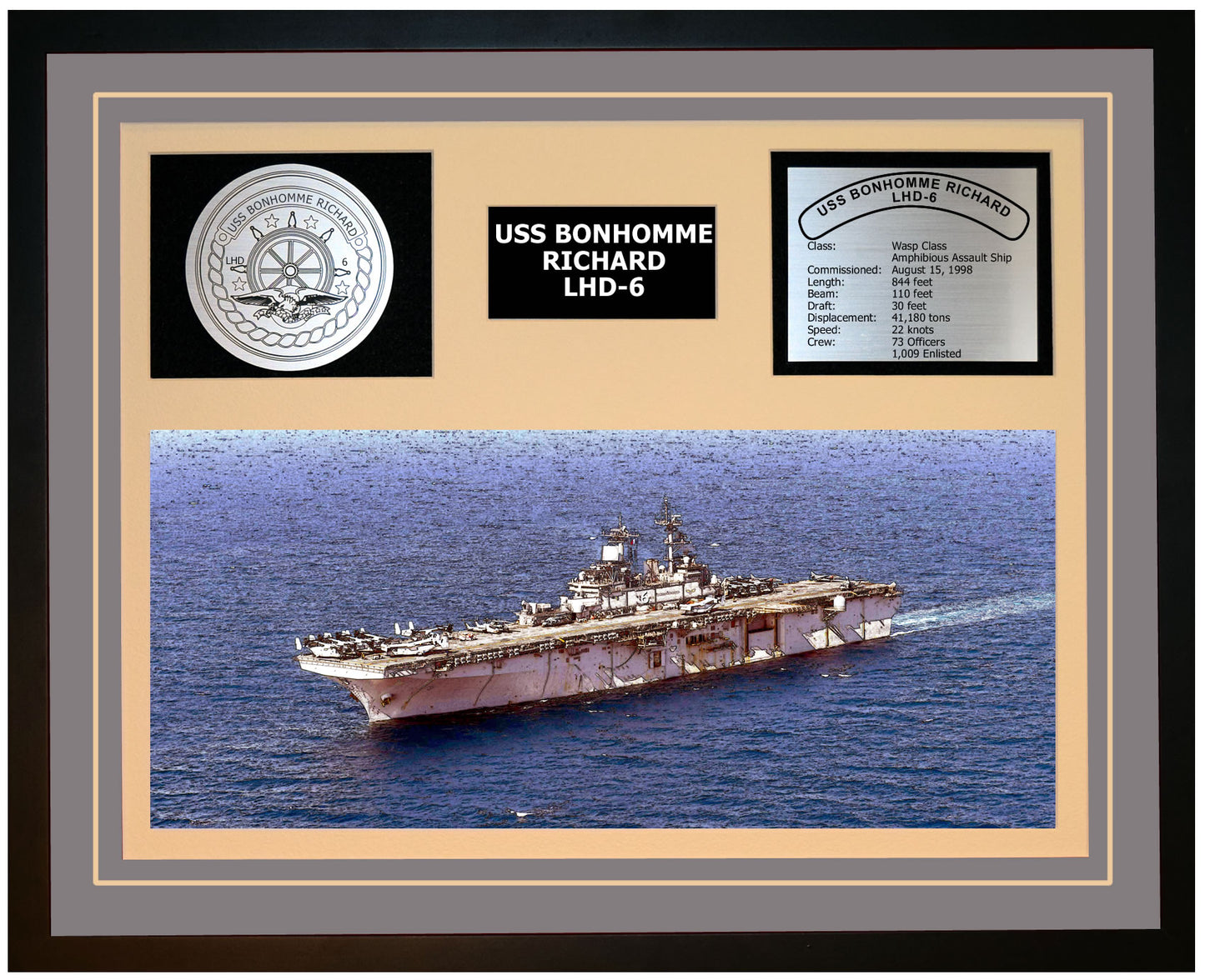 USS BONHOMME RICHARD LHD-6 Framed Navy Ship Display Grey