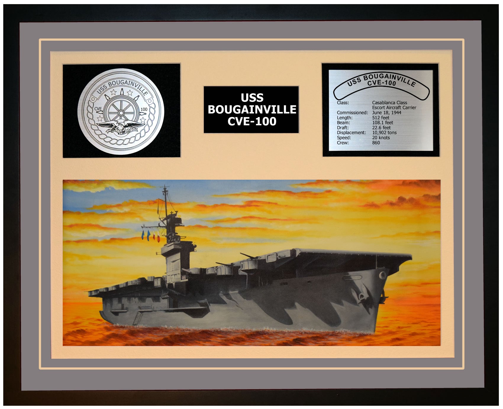 USS BOUGAINVILLE CVE-100 Framed Navy Ship Display Grey