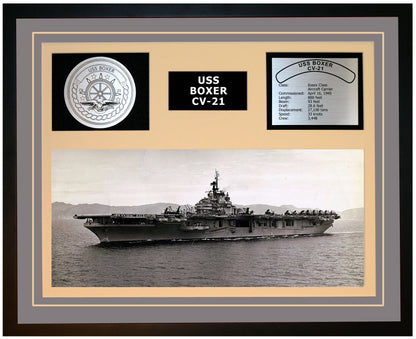 USS BOXER CV-21 Framed Navy Ship Display Grey