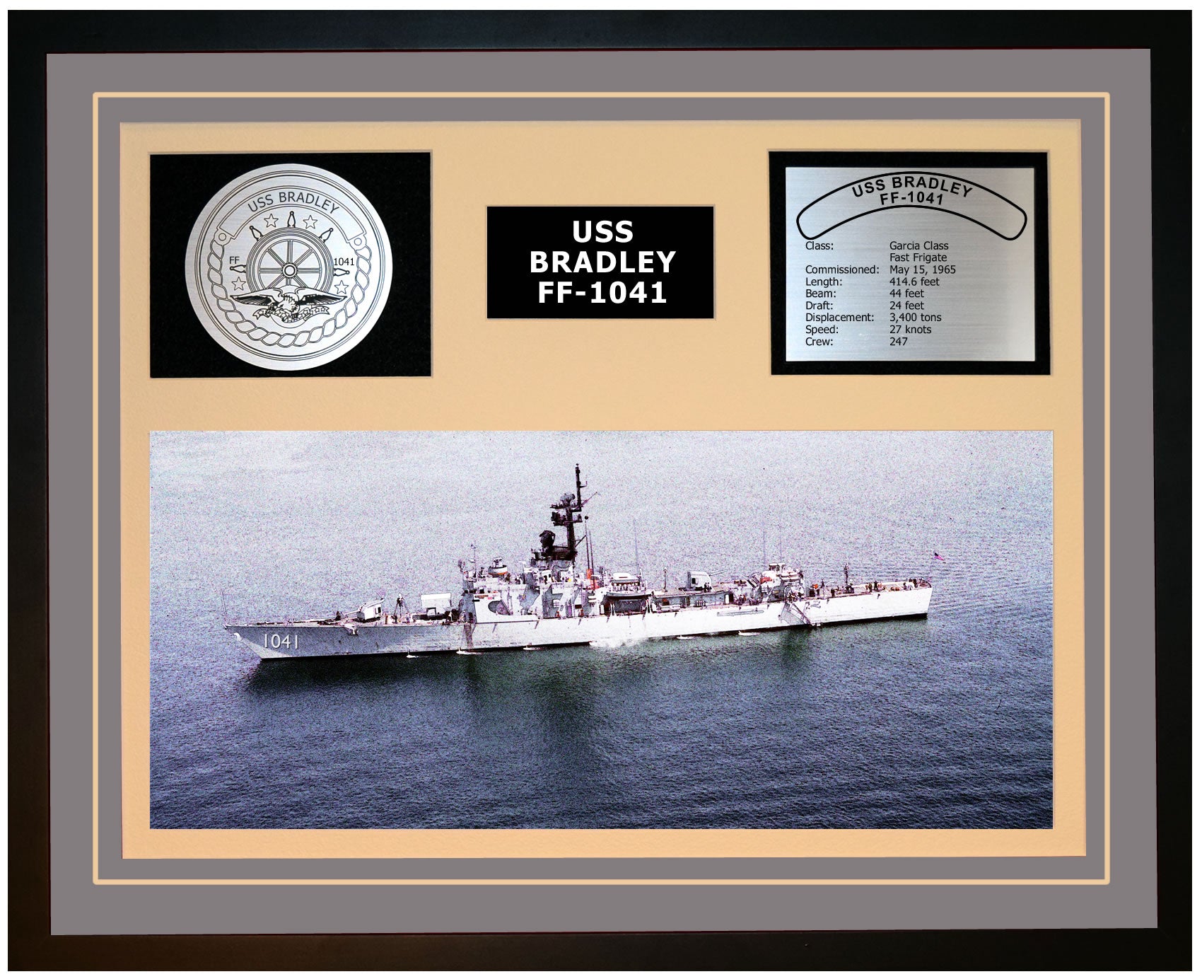 USS BRADLEY FF-1041 Framed Navy Ship Display Grey