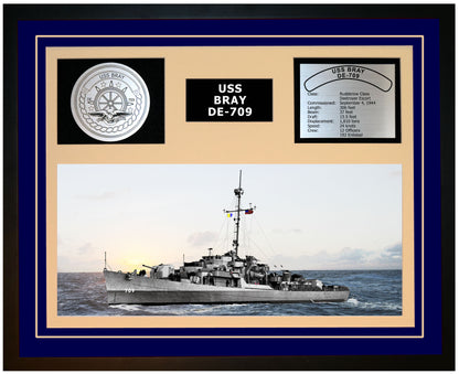 USS BRAY DE-709 Framed Navy Ship Display Blue