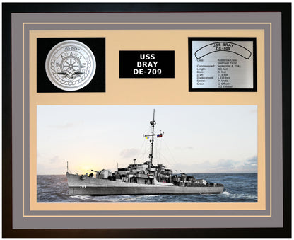 USS BRAY DE-709 Framed Navy Ship Display Grey