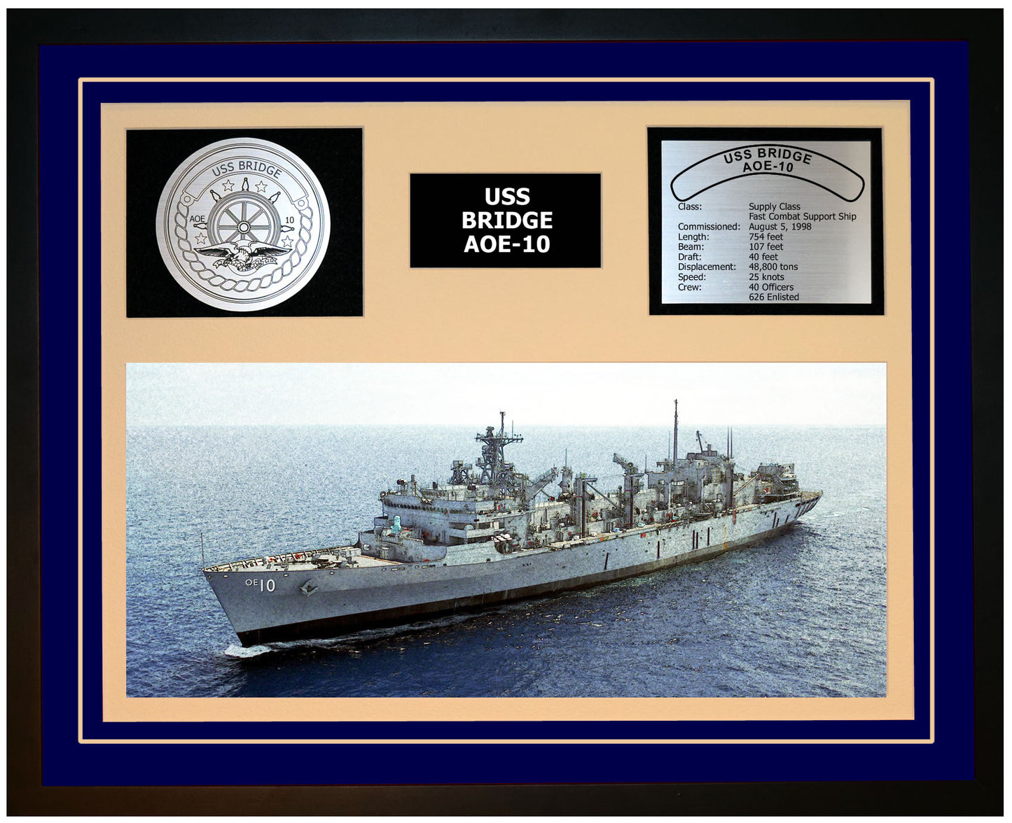 USS BRIDGE AOE-10 Framed Navy Ship Display Blue