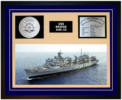 USS BRIDGE AOE-10 Framed Navy Ship Display Blue