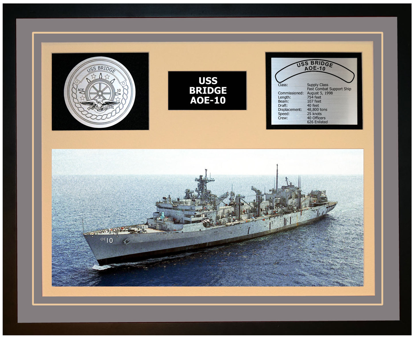 USS BRIDGE AOE-10 Framed Navy Ship Display Grey