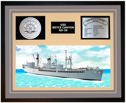 USS BRYCE CANYON AD-36 Framed Navy Ship Display Grey