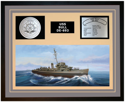 USS BULL DE-693 Framed Navy Ship Display Grey