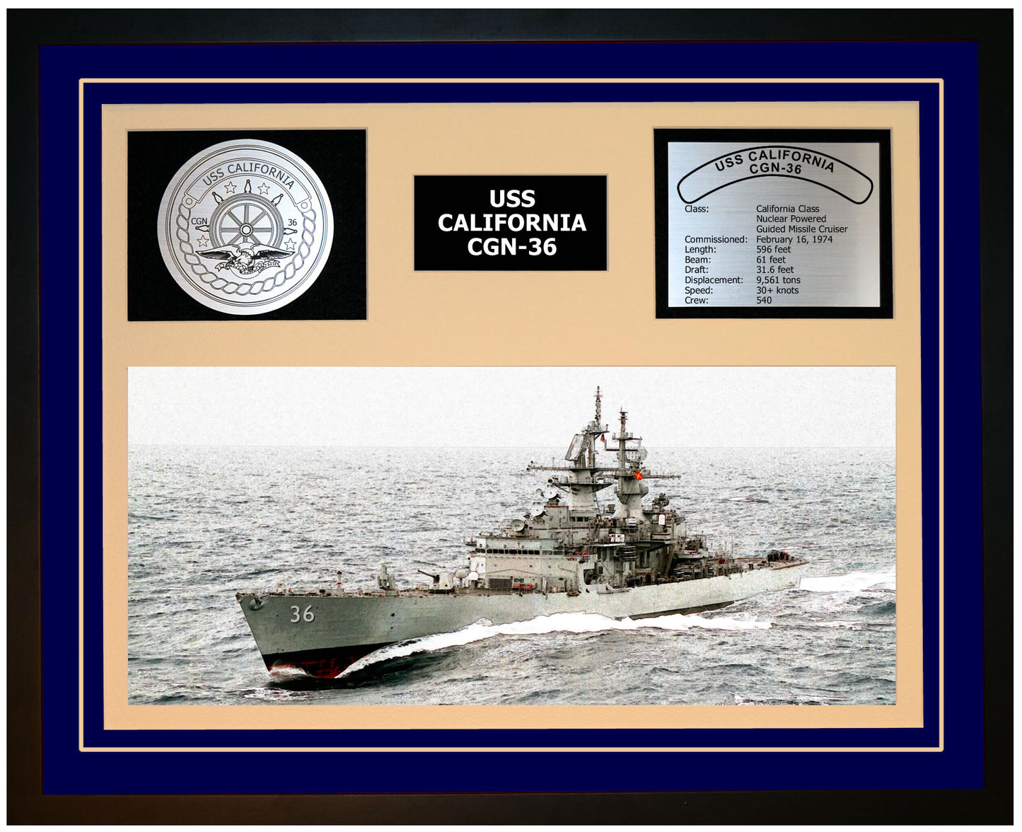 USS CALIFORNIA CGN-36 Framed Navy Ship Display Blue