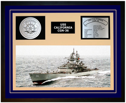 USS CALIFORNIA CGN-36 Framed Navy Ship Display Blue