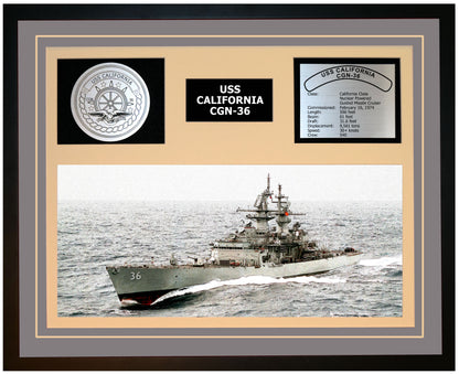 USS CALIFORNIA CGN-36 Framed Navy Ship Display Grey