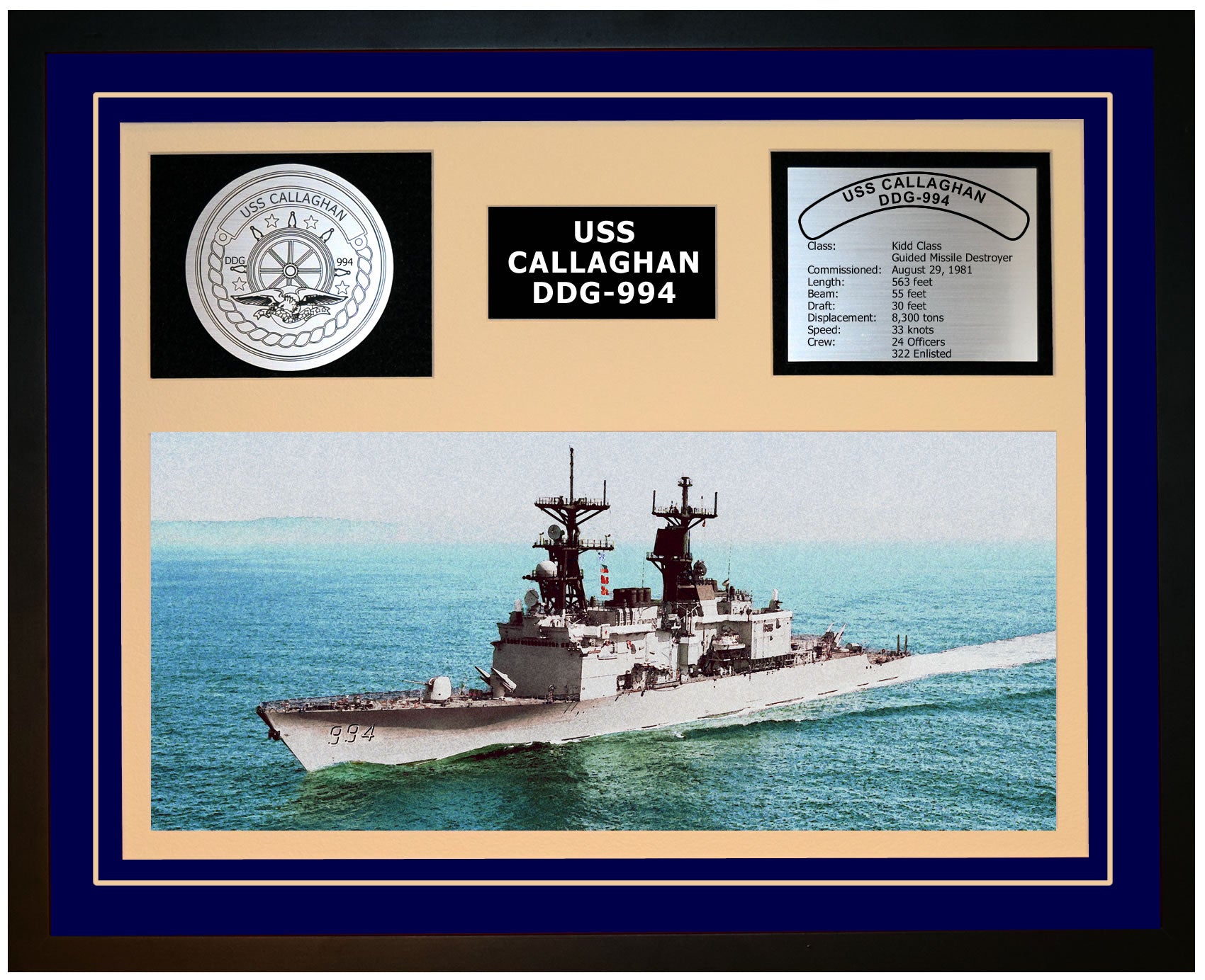 USS CALLAGHAN DDG-994 Framed Navy Ship Display Blue