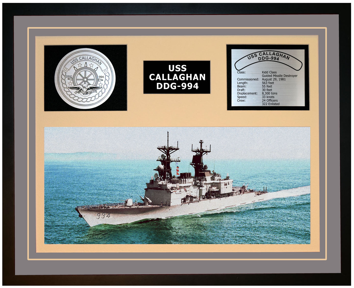 USS CALLAGHAN DDG-994 Framed Navy Ship Display Grey