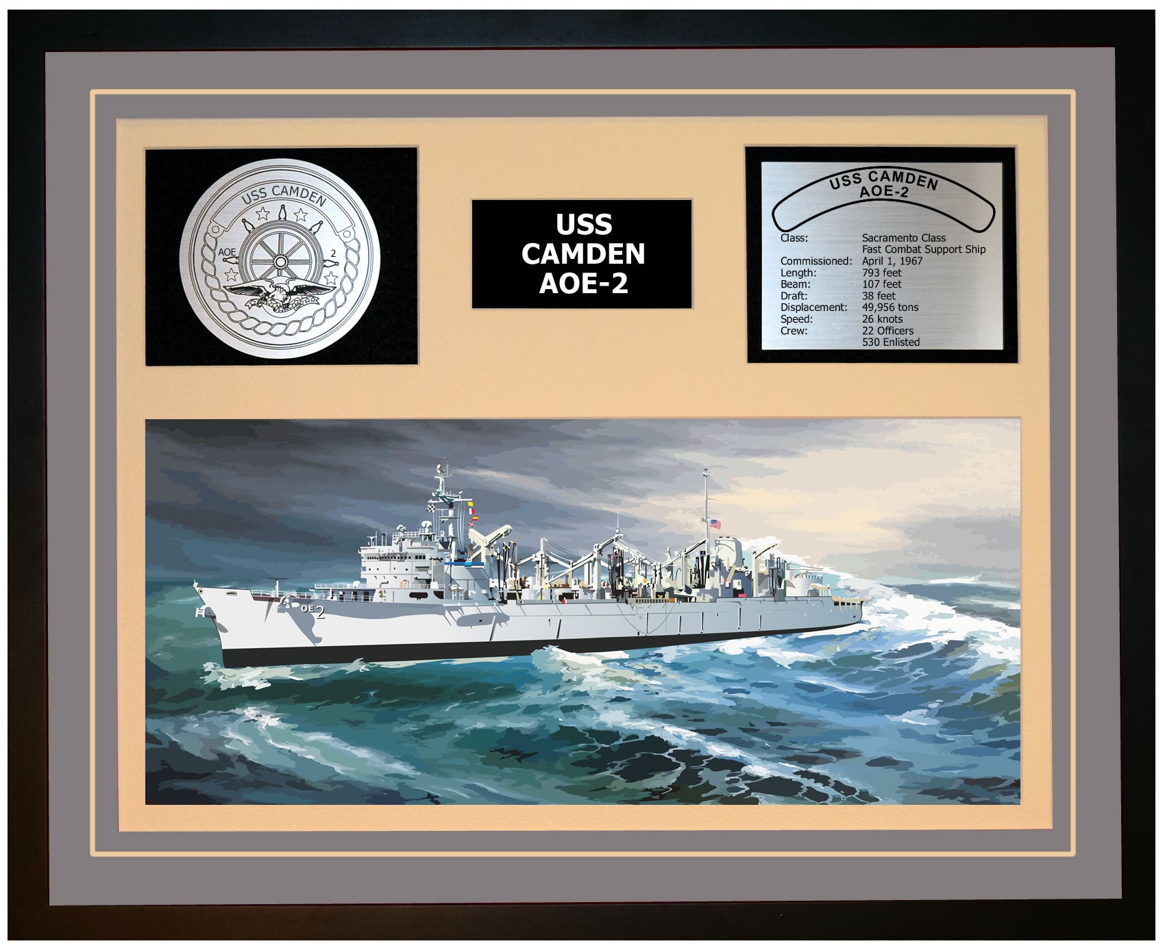 USS CAMDEN AOE-2 Framed Navy Ship Display Grey