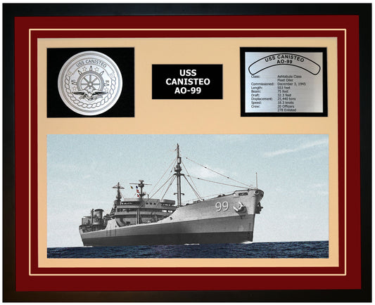 USS CANISTEO AO-99 Framed Navy Ship Display Burgundy