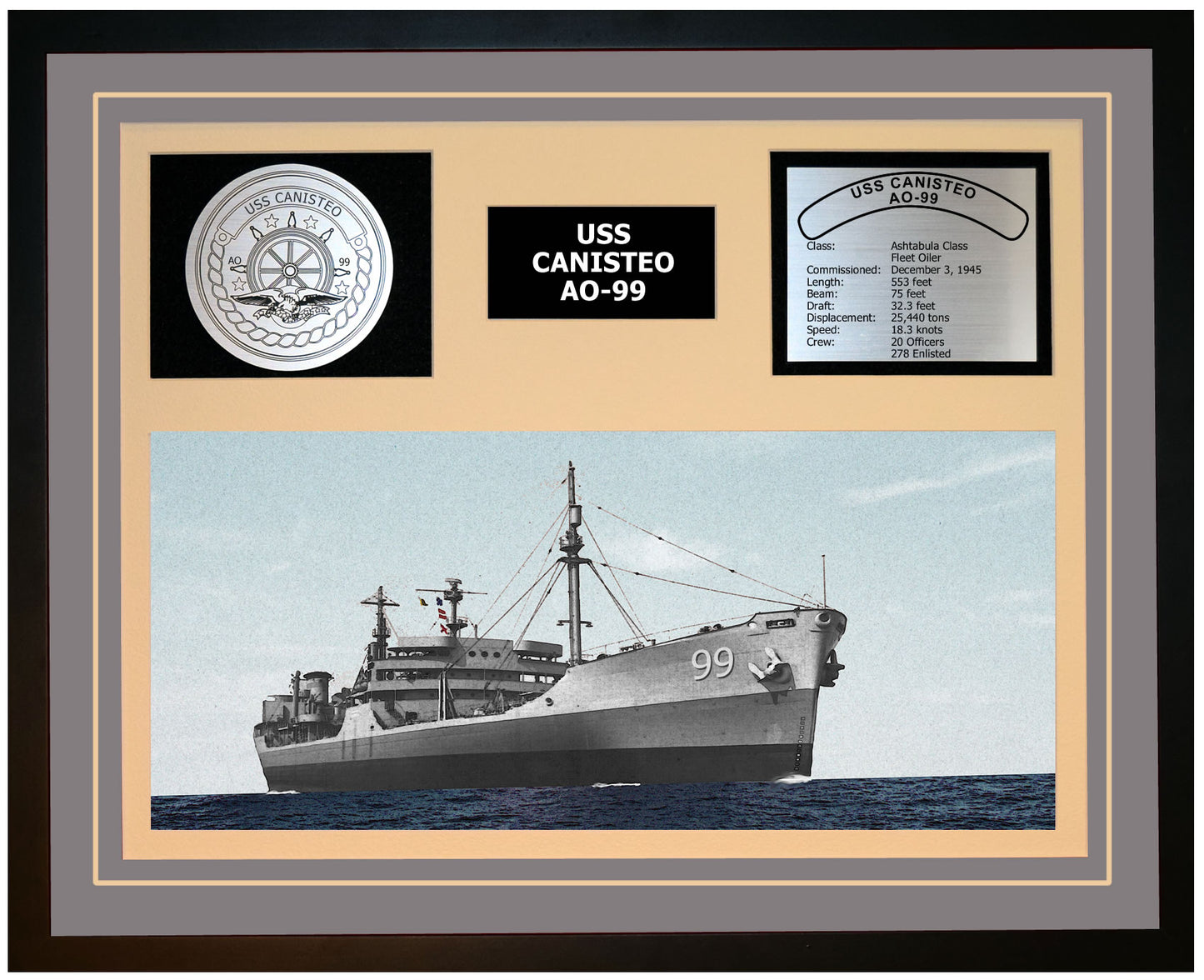 USS CANISTEO AO-99 Framed Navy Ship Display Grey
