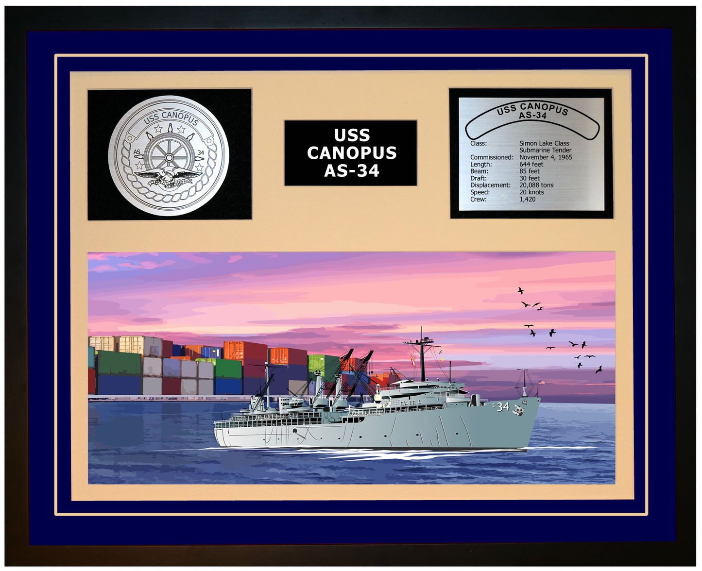 USS CANOPUS AS-34 Framed Navy Ship Display Blue