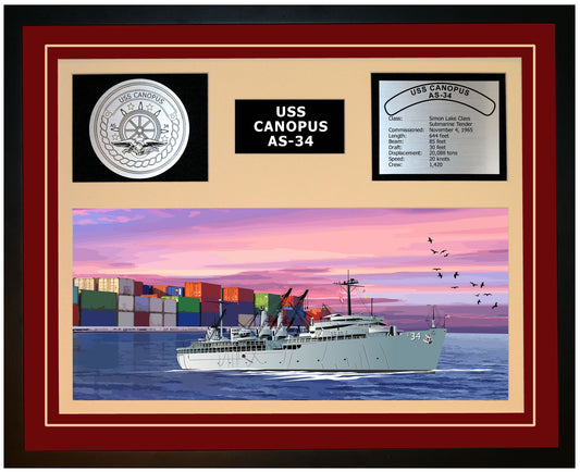 USS CANOPUS AS-34 Framed Navy Ship Display Burgundy