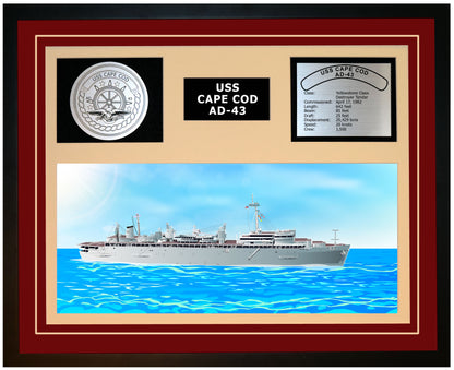 USS CAPE COD AD-43 Framed Navy Ship Display Burgundy