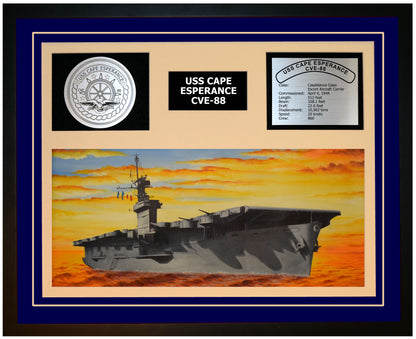 USS CAPE ESPERANCE CVE-88 Framed Navy Ship Display Blue