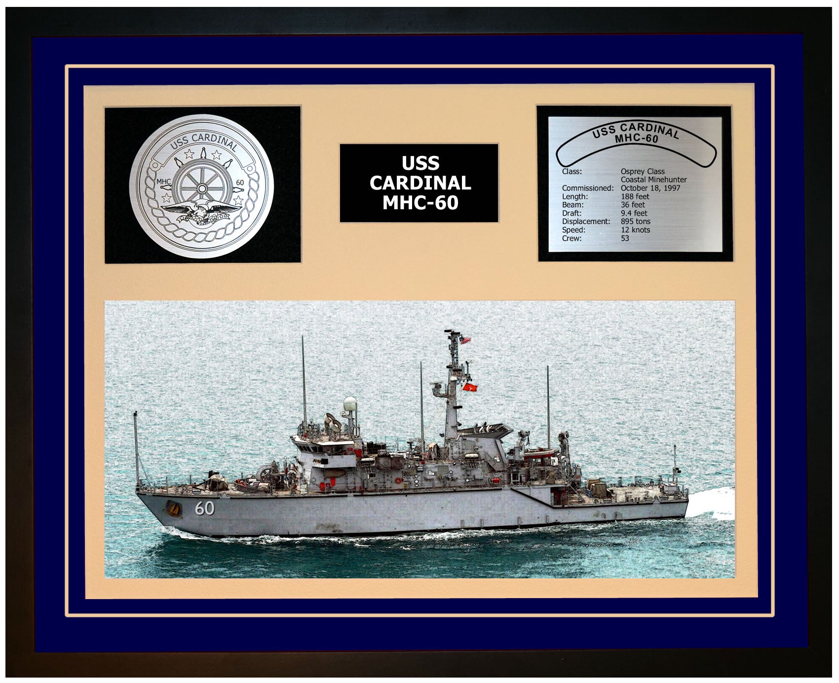 USS CARDINAL MHC-60 Framed Navy Ship Display Blue
